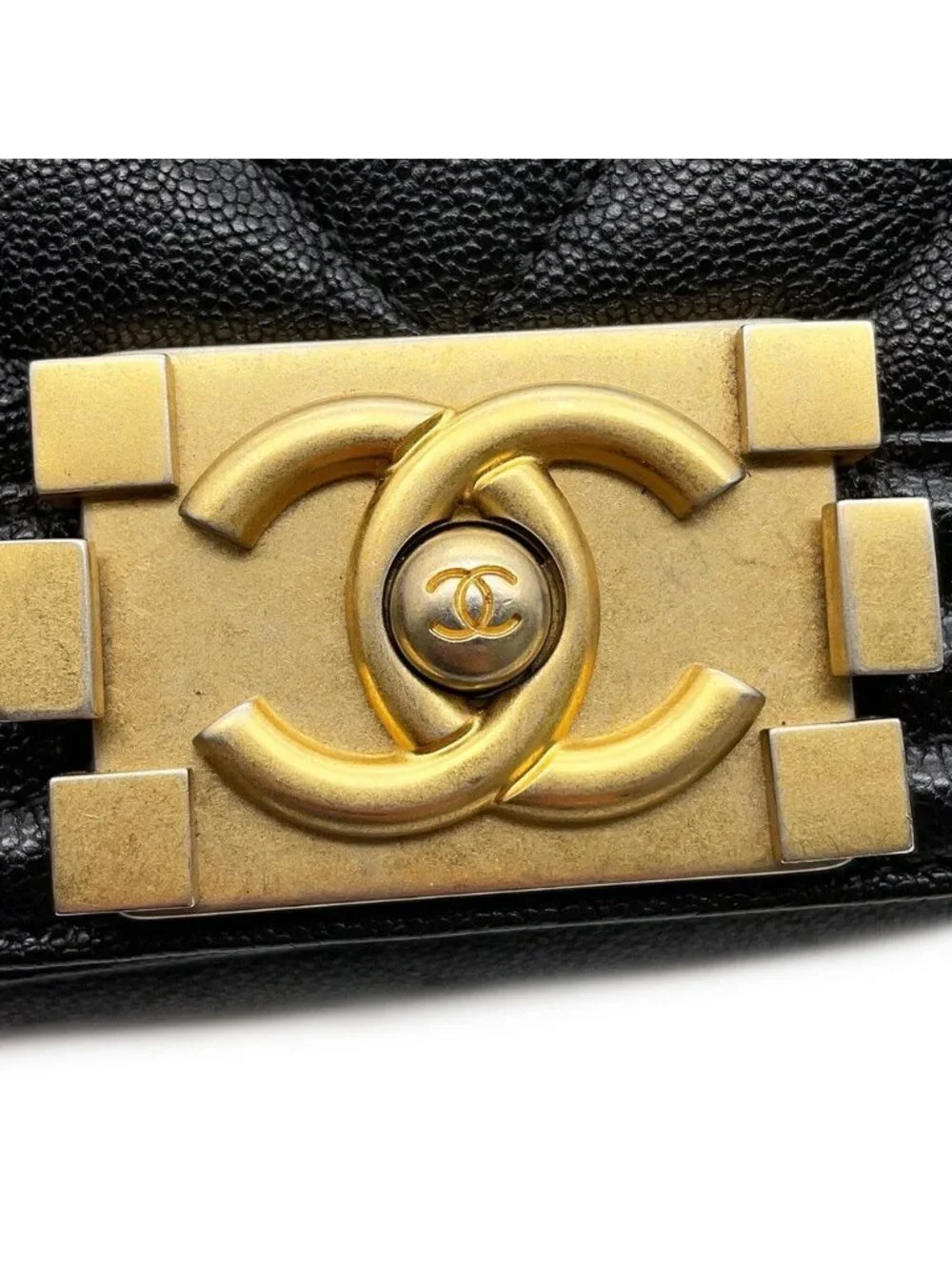 Chanel Chain Shoulder Bag Boy Small Quilted CC Logo Caviar Leather Black